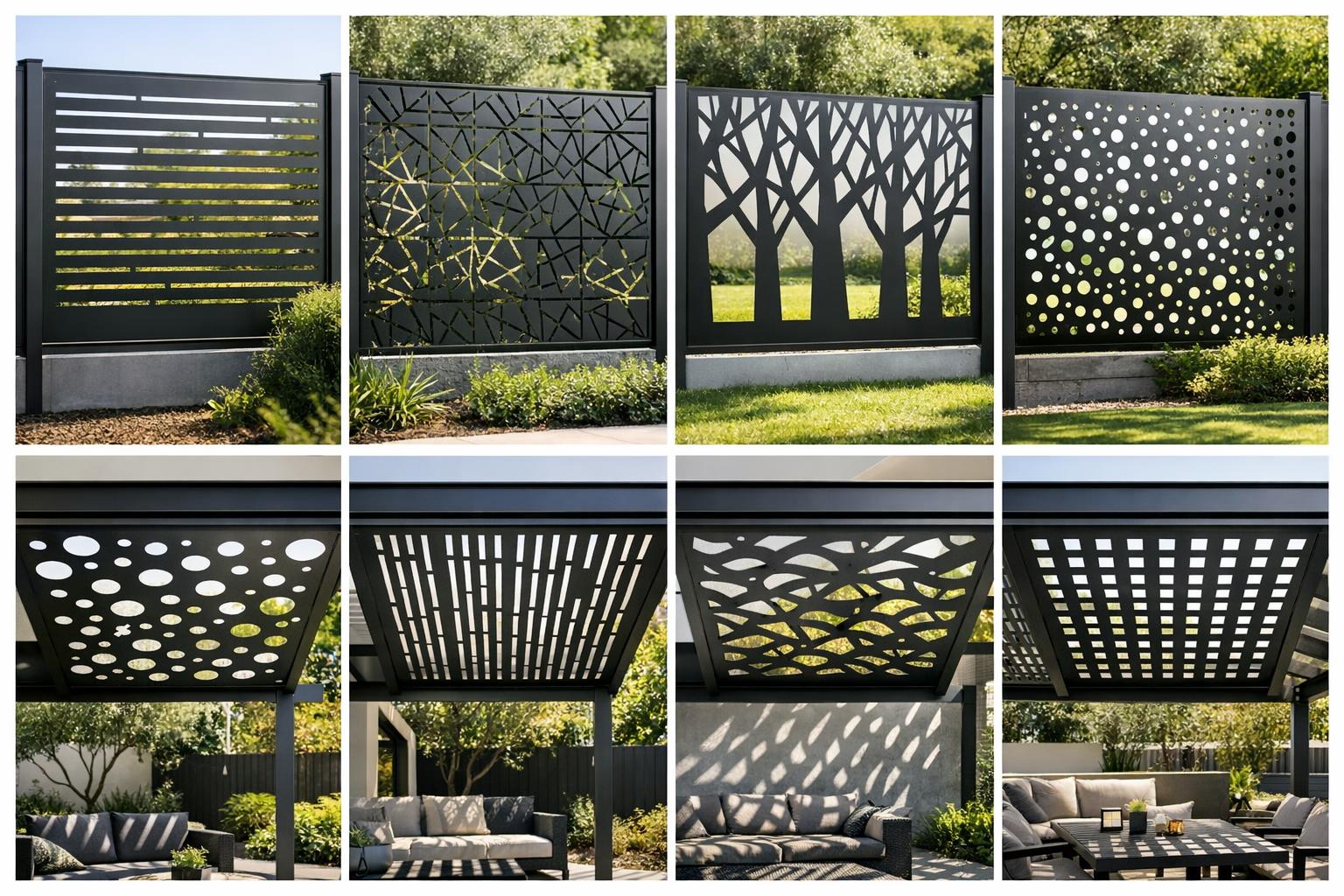 wzory perforacji paneli ogrodzeniowych i zadaszeń; przykłady designu